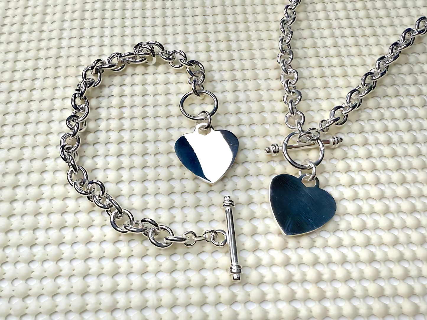 925 Sterling Silver 7.5mm Hollow Oval Links Bracelet Necklace with Heart Tag