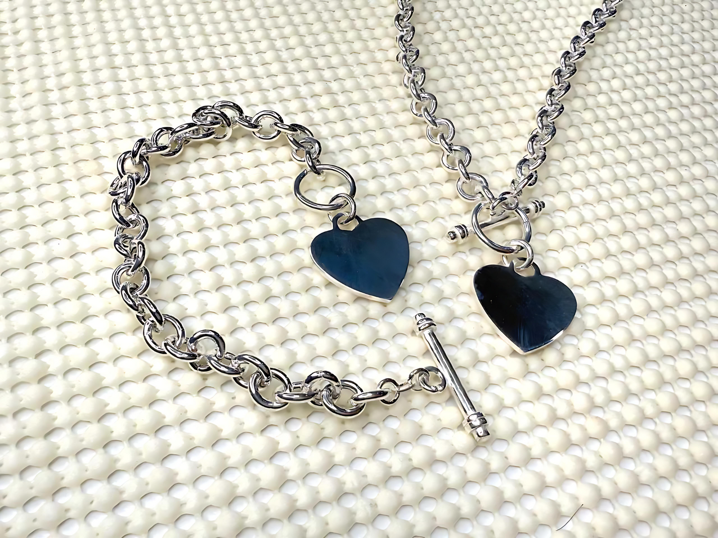 925 Sterling Silver 7.5mm Hollow Oval Links Bracelet Necklace with Heart Tag