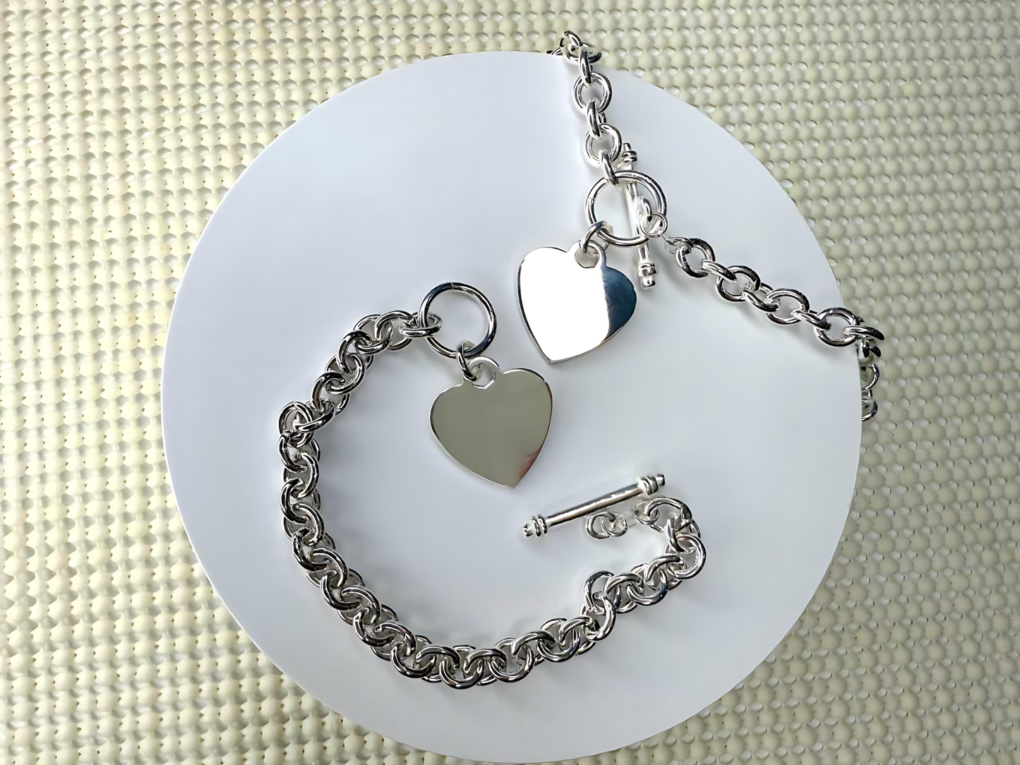 925 Sterling Silver 7.5mm Hollow Oval Links Bracelet Necklace with Heart Tag