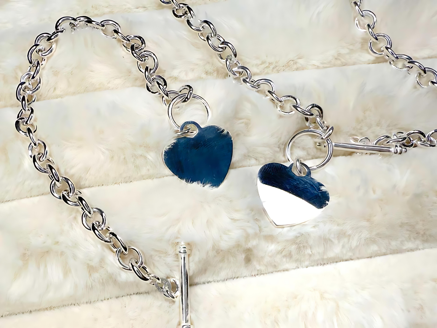 925 Sterling Silver 7.5mm Hollow Oval Links Bracelet Necklace with Heart Tag