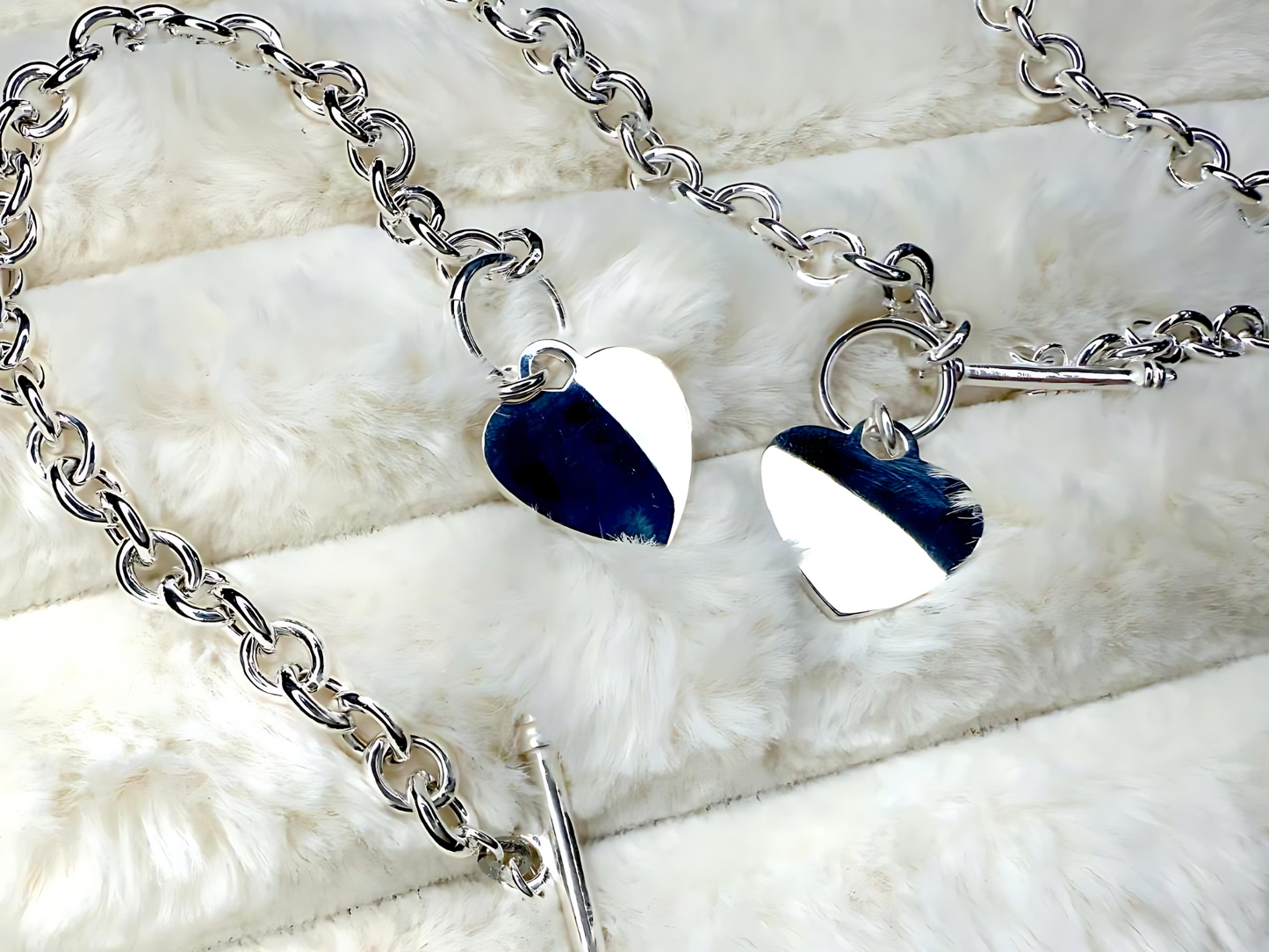 925 Sterling Silver 7.5mm Hollow Oval Links Bracelet Necklace with Heart Tag