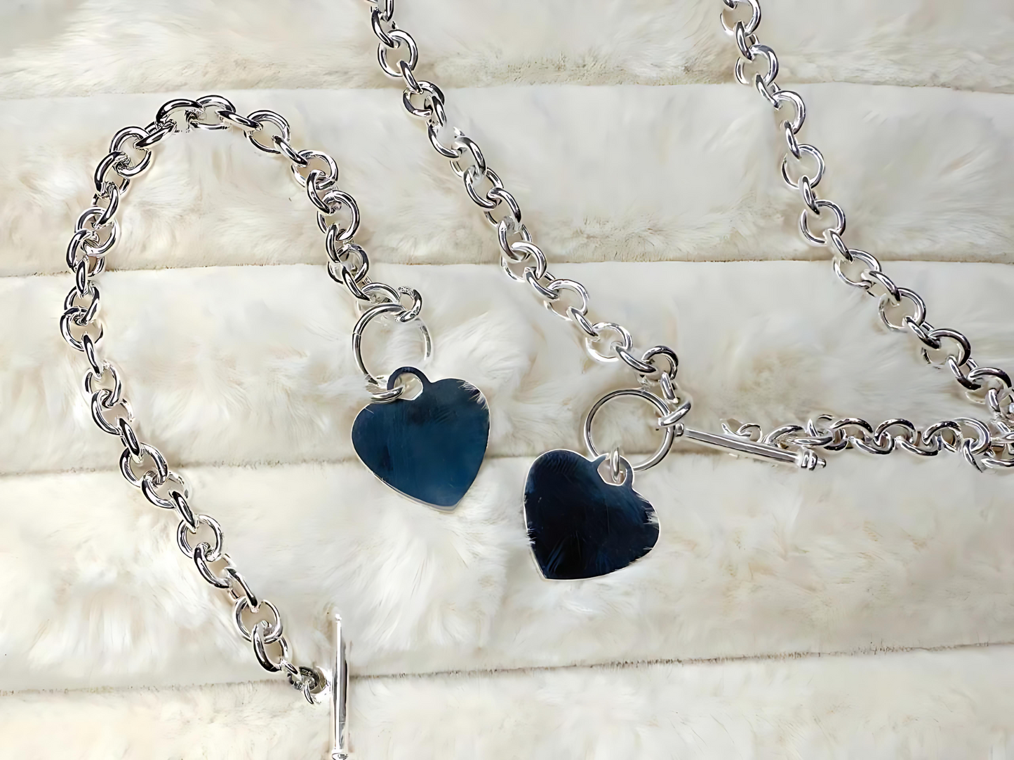 925 Sterling Silver 7.5mm Hollow Oval Links Bracelet Necklace with Heart Tag