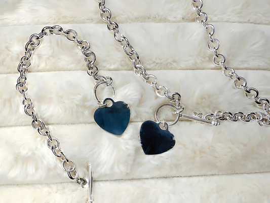 925 Sterling Silver 7.5mm Hollow Oval Links Bracelet Necklace with Heart Tag