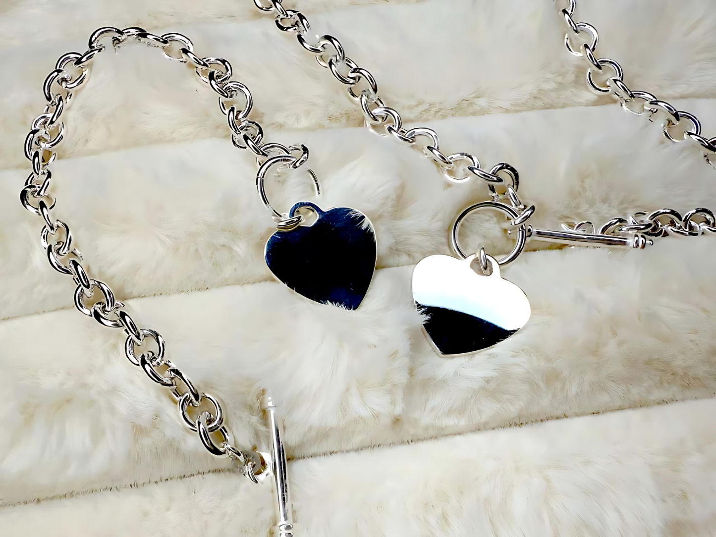 925 Sterling Silver 7.5mm Hollow Oval Links Bracelet Necklace with Heart Tag