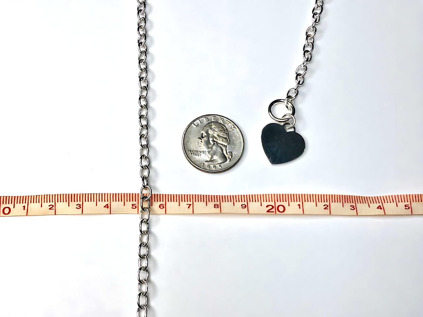 925 Sterling Silver 4.5mm Hollow Oval Links Bracelet Necklace with Heart Tag