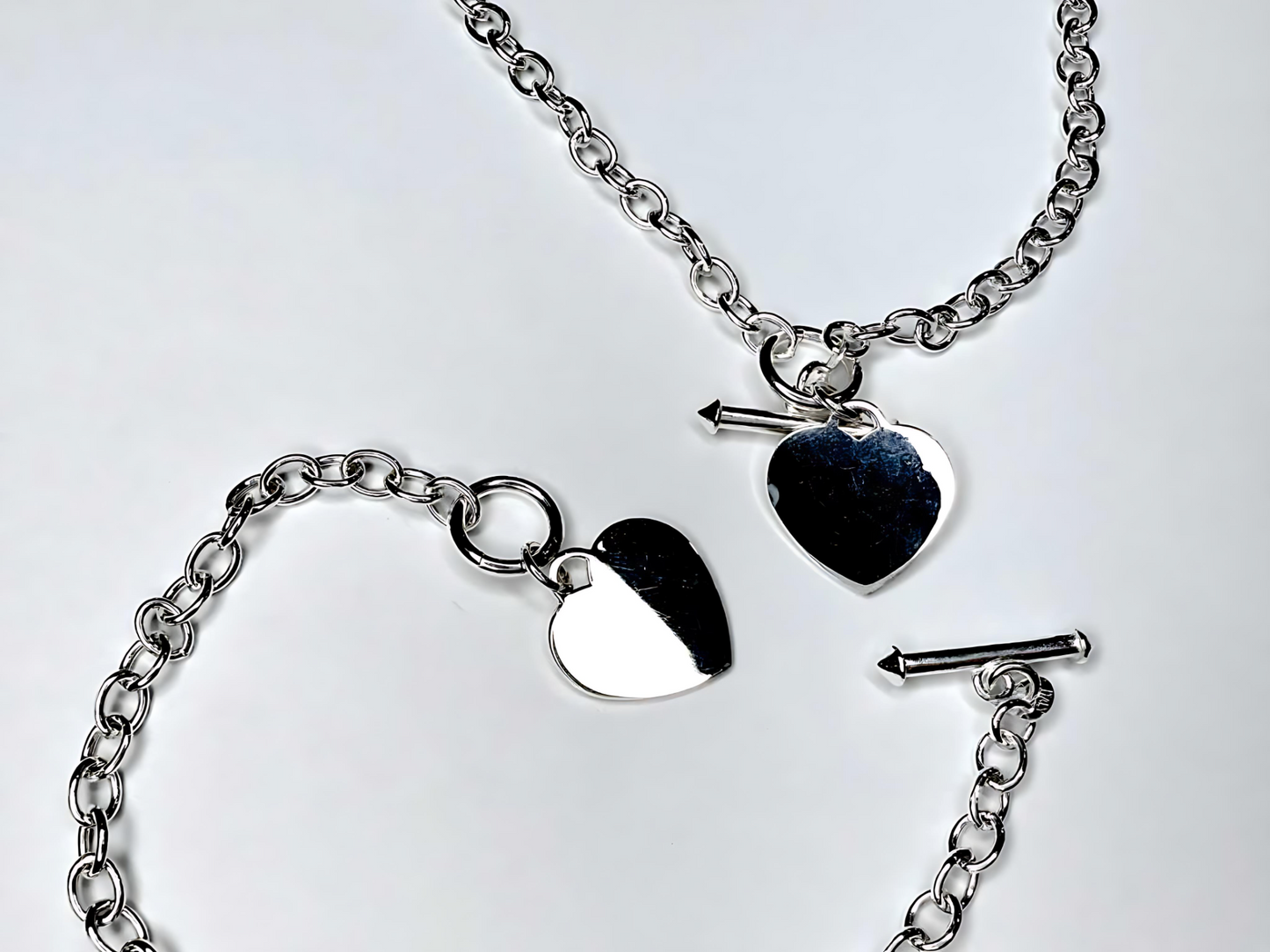 925 Sterling Silver 4.5mm Hollow Oval Links Bracelet Necklace with Heart Tag