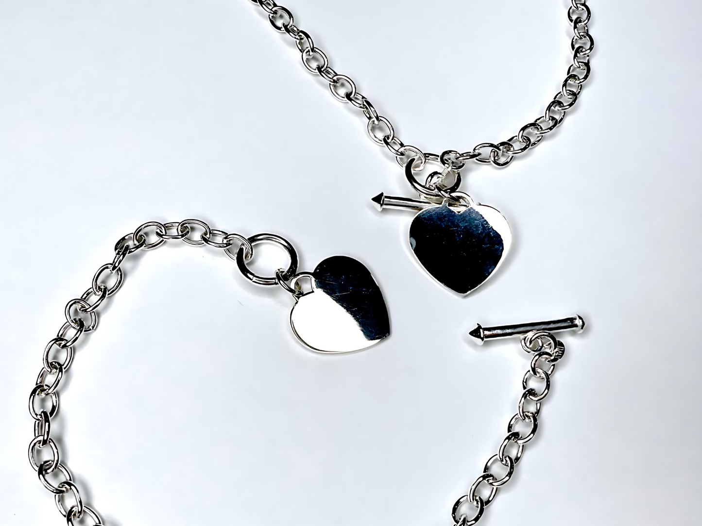 925 Sterling Silver 4.5mm Hollow Oval Links Bracelet Necklace with Heart Tag