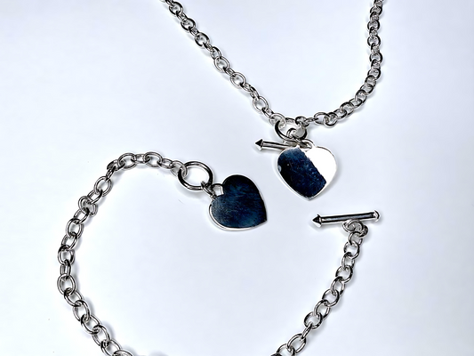 925 Sterling Silver 4.5mm Hollow Oval Links Bracelet Necklace with Heart Tag