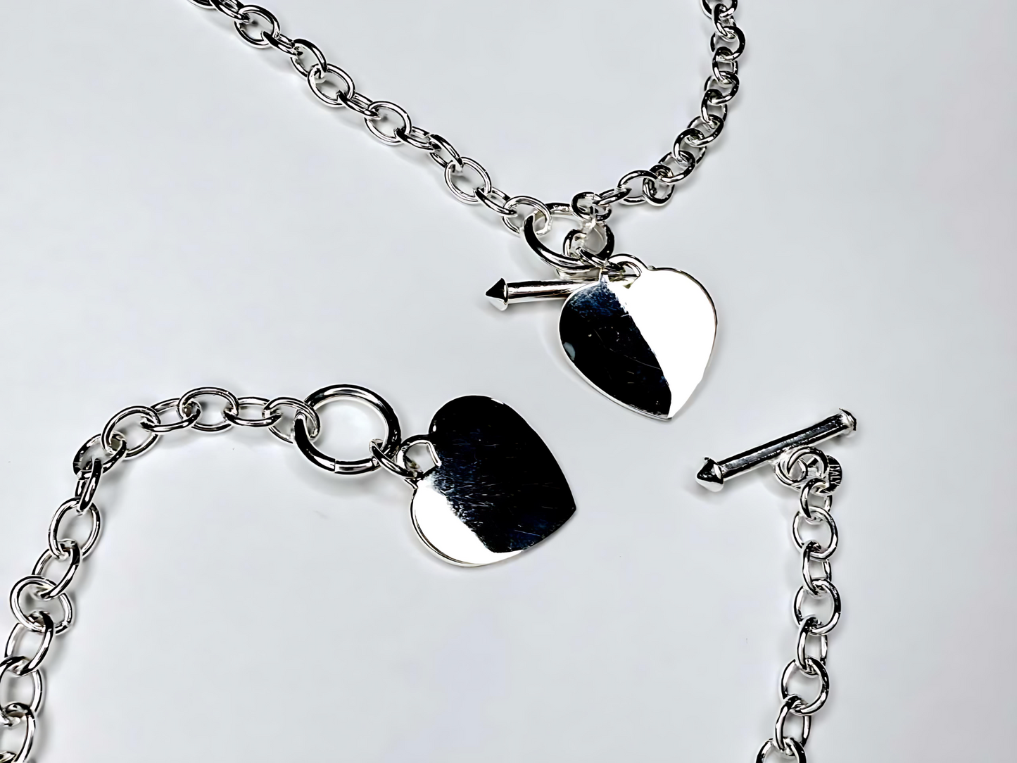 925 Sterling Silver 4.5mm Hollow Oval Links Bracelet Necklace with Heart Tag