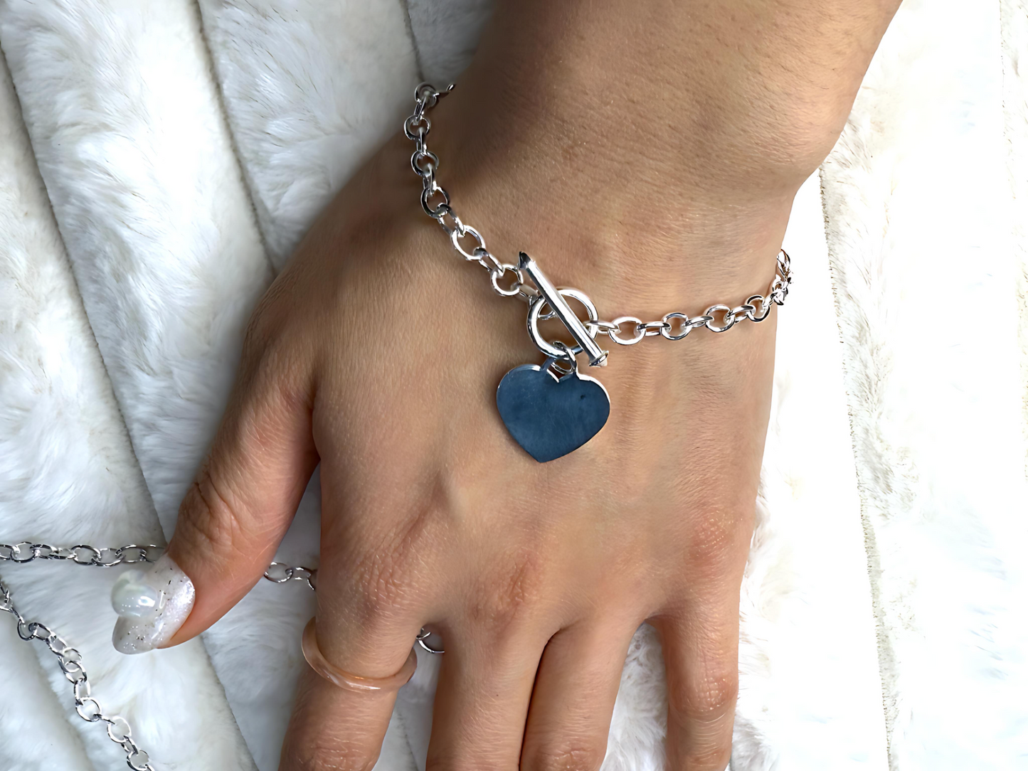 925 Sterling Silver 4.5mm Hollow Oval Links Bracelet Necklace with Heart Tag