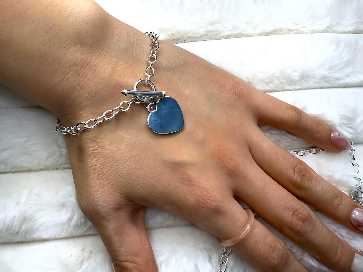 925 Sterling Silver 4.5mm Hollow Oval Links Bracelet Necklace with Heart Tag