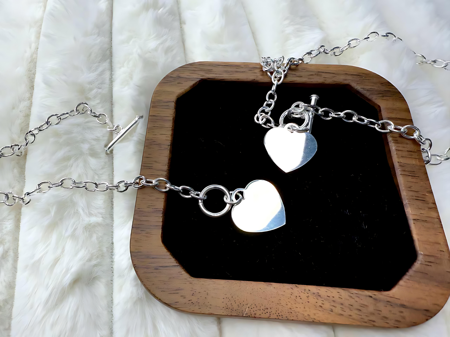 925 Sterling Silver 4.5mm Hollow Oval Links Bracelet Necklace with Heart Tag