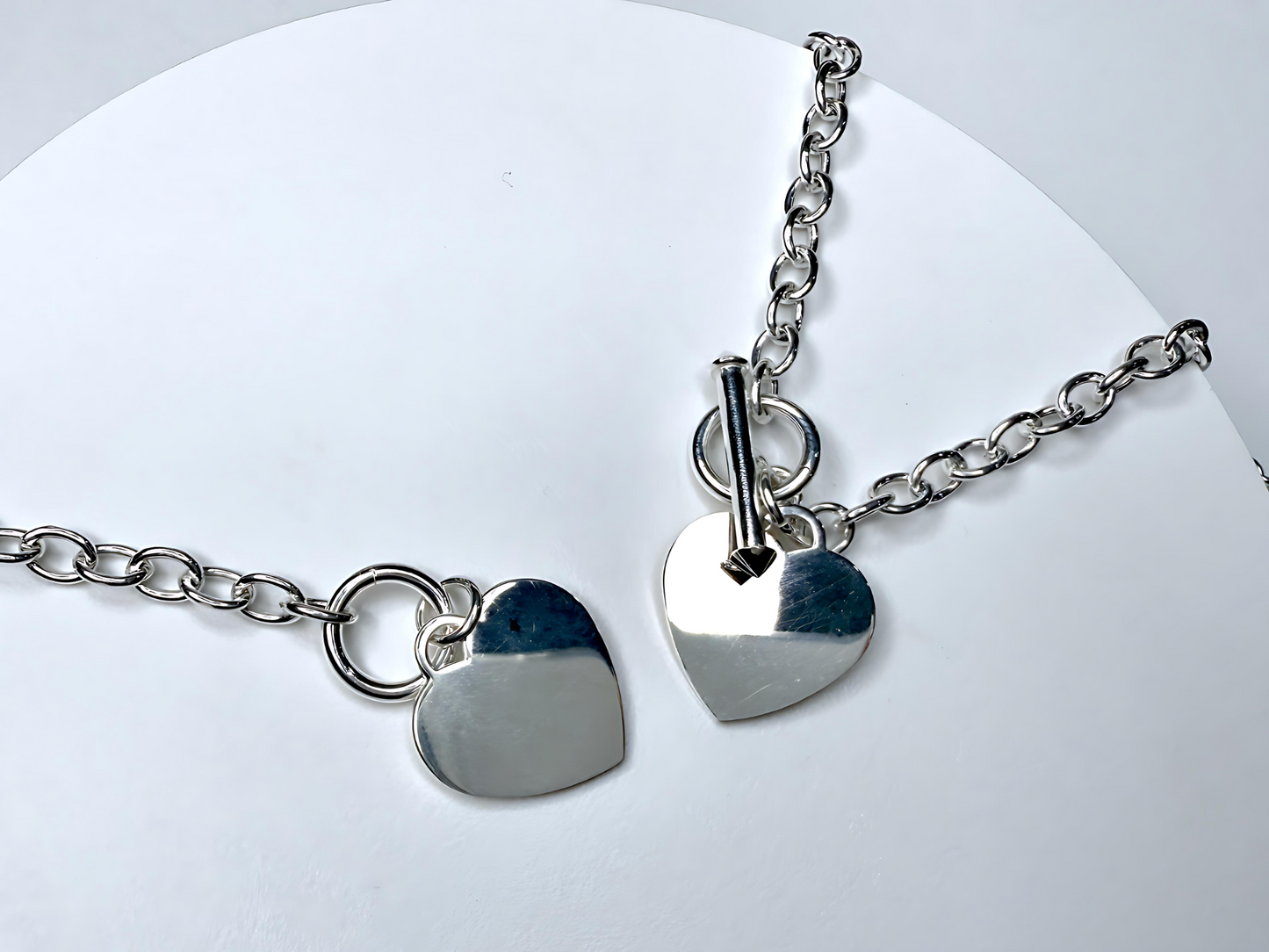 925 Sterling Silver 4.5mm Hollow Oval Links Bracelet Necklace with Heart Tag