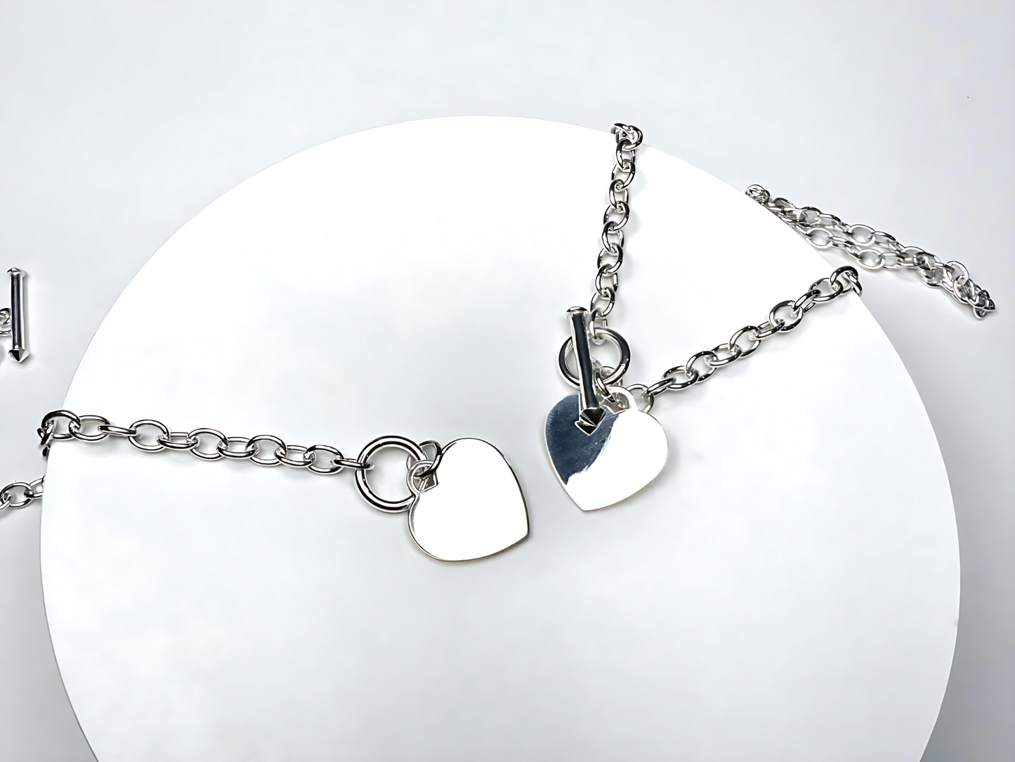 925 Sterling Silver 4.5mm Hollow Oval Links Bracelet Necklace with Heart Tag