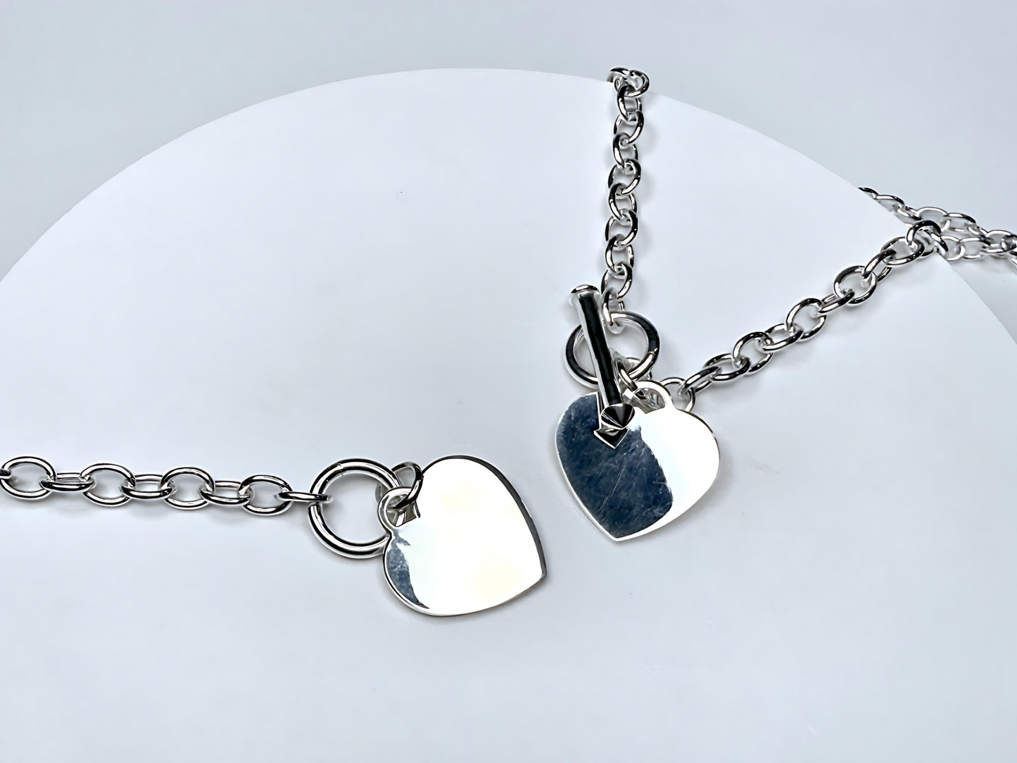 925 Sterling Silver 4.5mm Hollow Oval Links Bracelet Necklace with Heart Tag