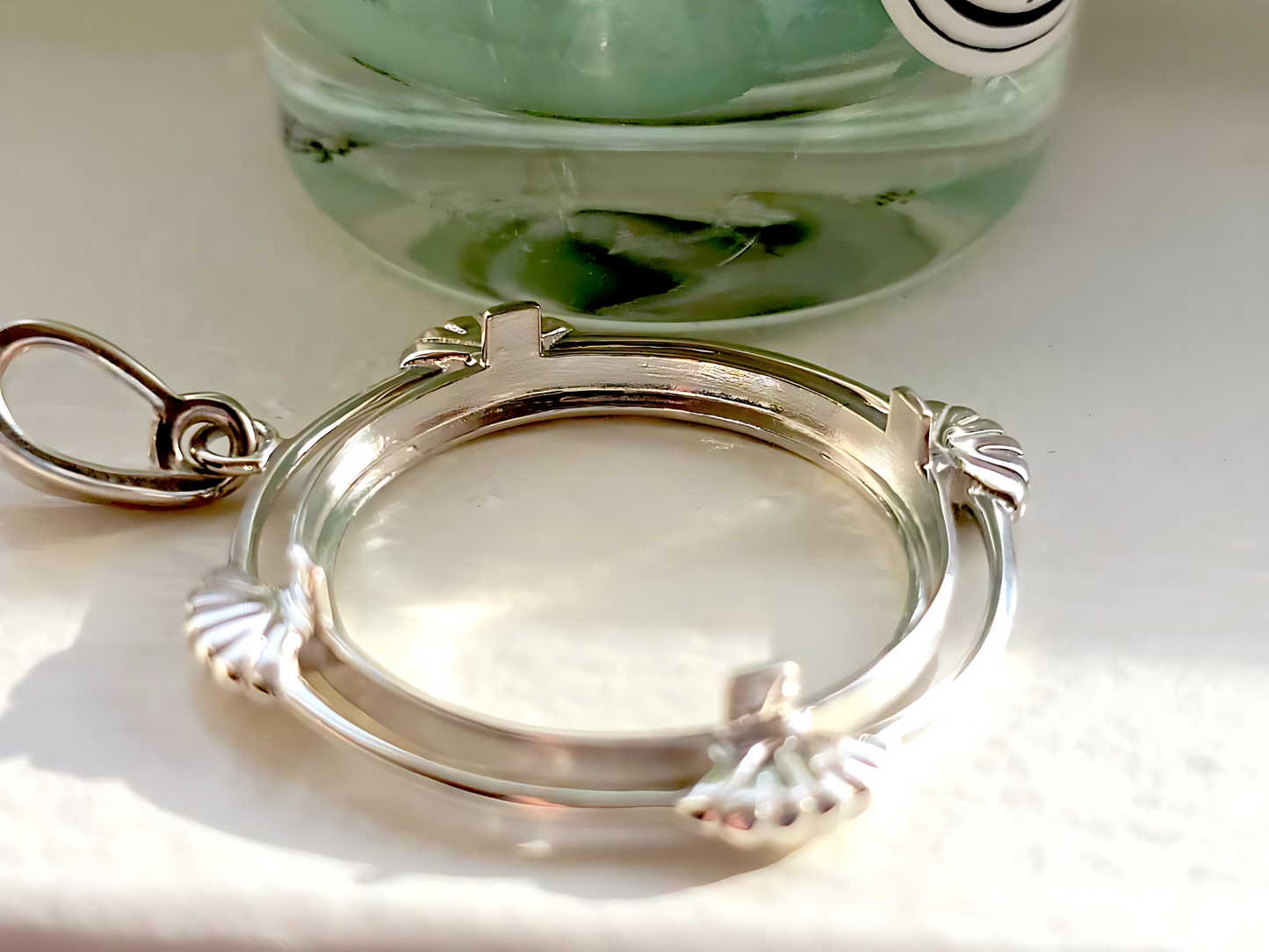 925 Sterling Silver Prong Back Clamshell Edge Bezel for 24mm Quarter 25Cent Coins