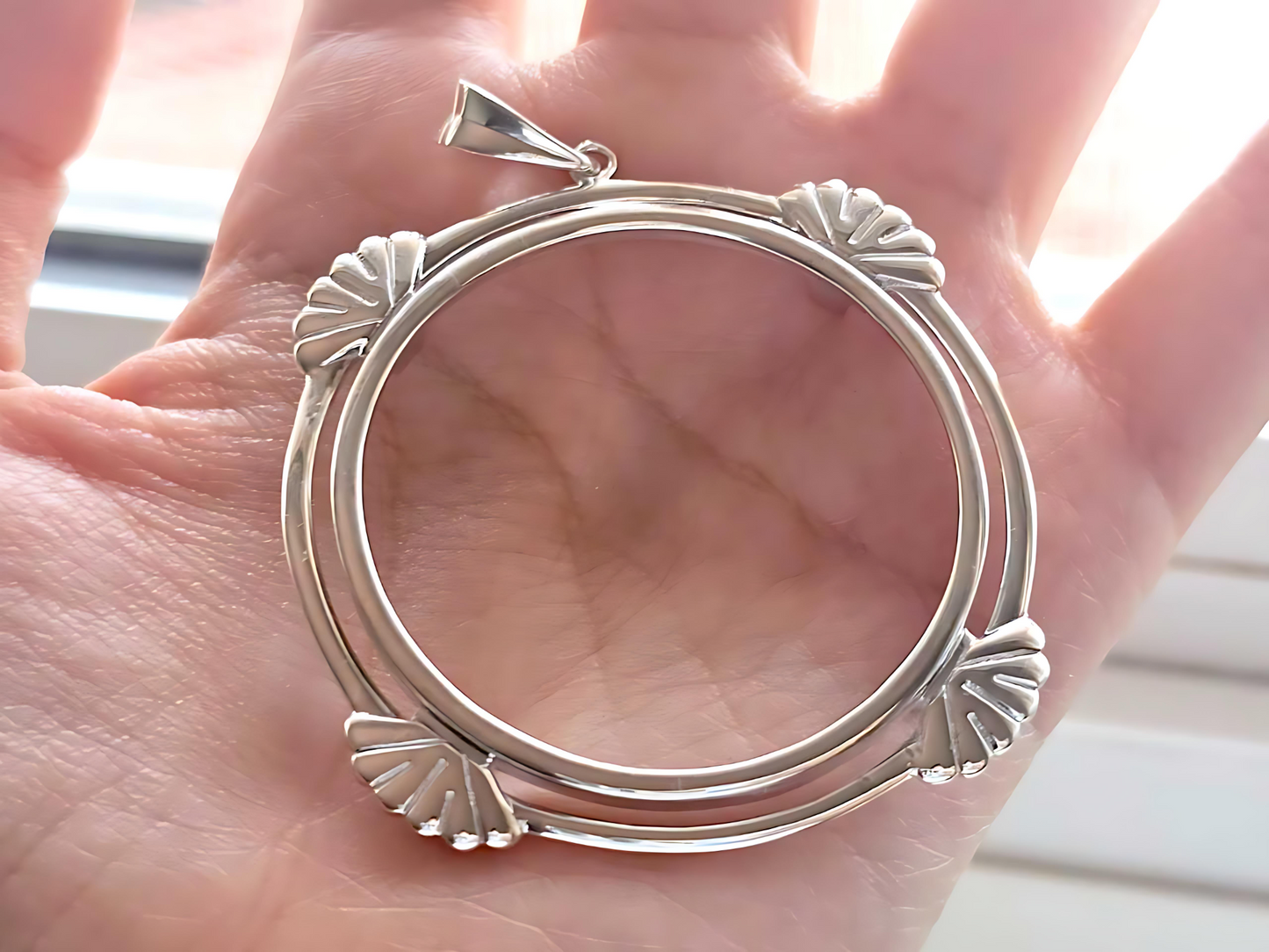 925 Sterling Silver Prong Back Clamshell Edge Bezel for 41mm 1oz Coins
