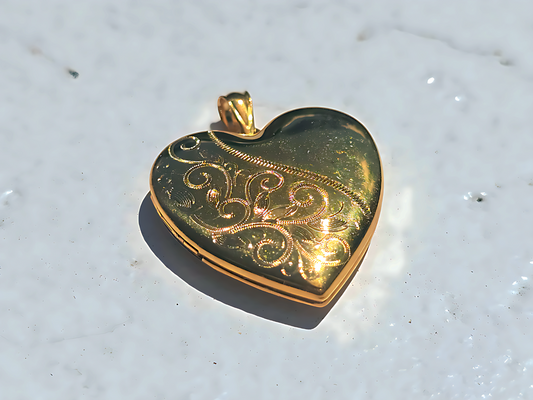 Gold Plated 925 Sterling Silver 4 Pictures Heart Locket Pendant with Scroll Engraving