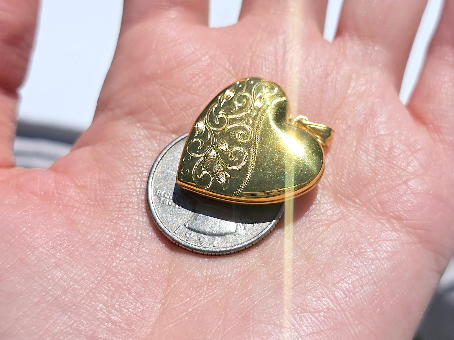 Gold Plated 925 Sterling Silver 4 Pictures Heart Locket Pendant with Scroll Engraving
