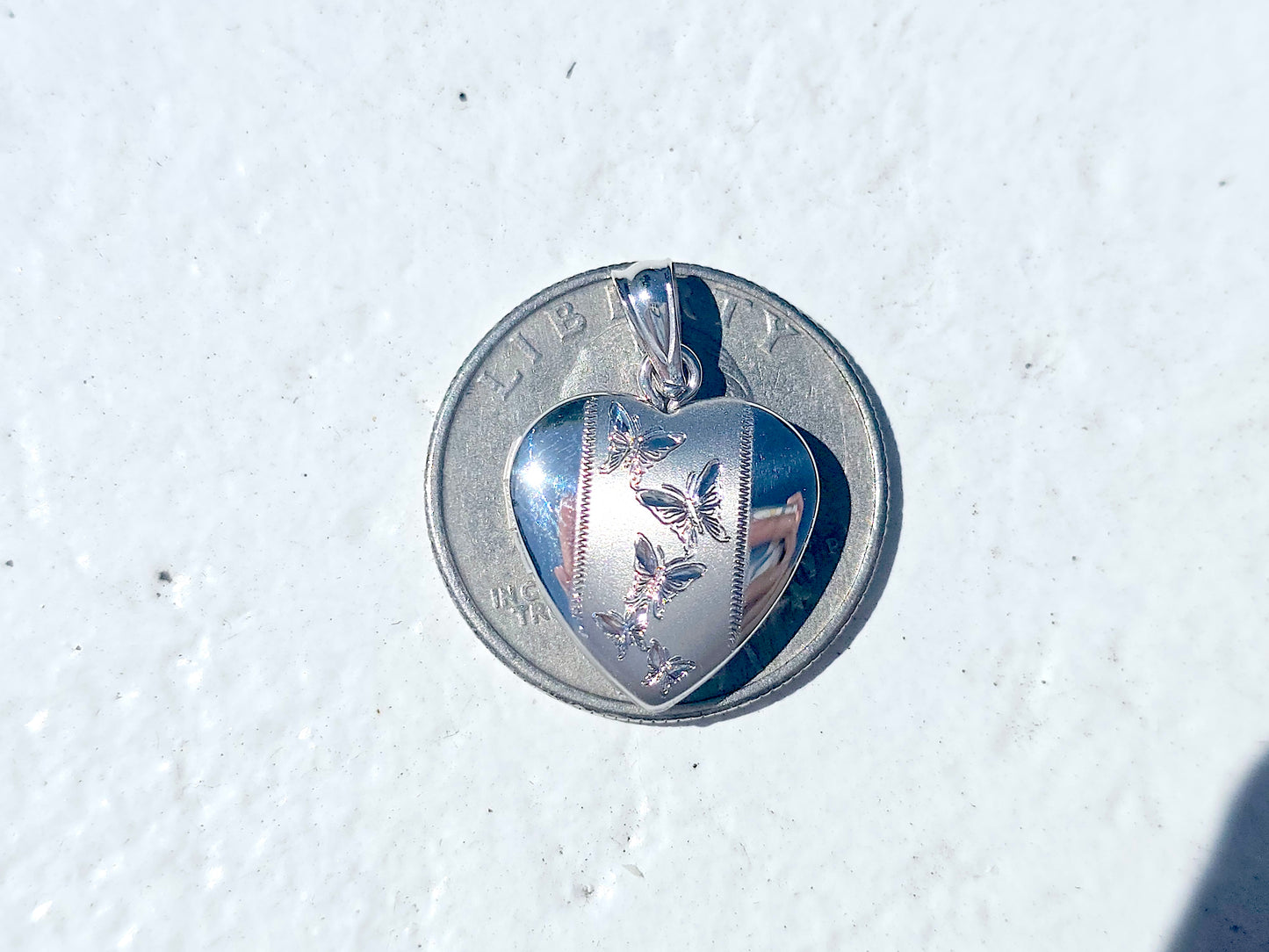 925 Sterling Silver 5/8inches Heart Locket Pendant with Butterfly Patterns
