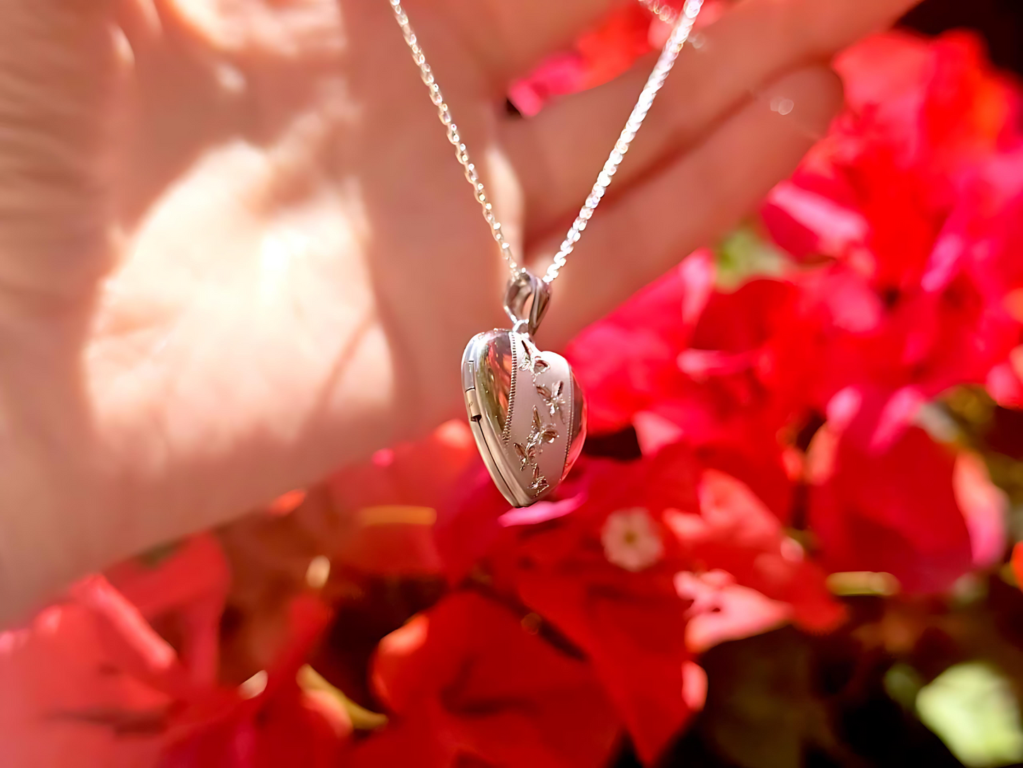 925 Sterling Silver 5/8inches Heart Locket Pendant with Butterfly Patterns
