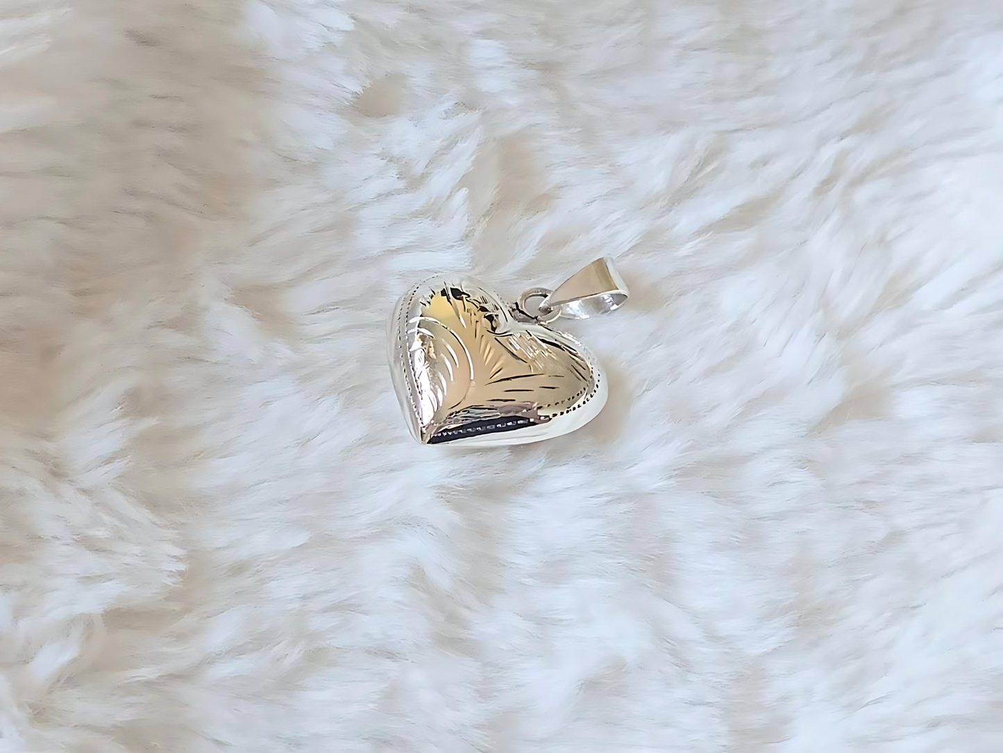 925 Sterling Silver 1" Hollow Puffed Heart with Engravings Pendant Necklace