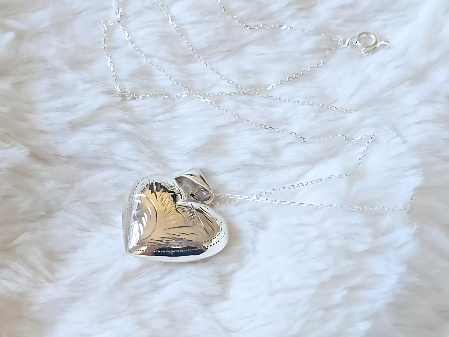 925 Sterling Silver 1" Hollow Puffed Heart with Engravings Pendant Necklace