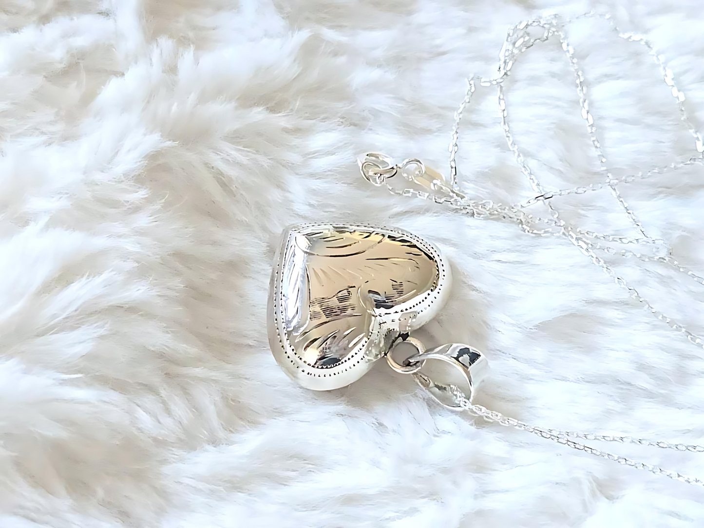 925 Sterling Silver 1" Hollow Puffed Heart with Engravings Pendant Necklace