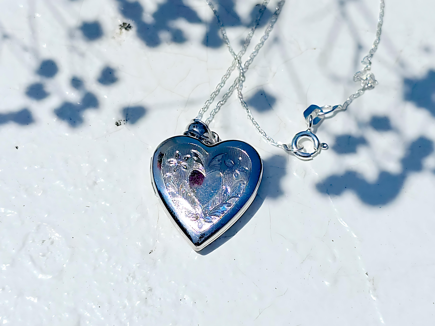 925 Sterling Silver 3/4inches Heart Locket Pendant with Floral Engravings