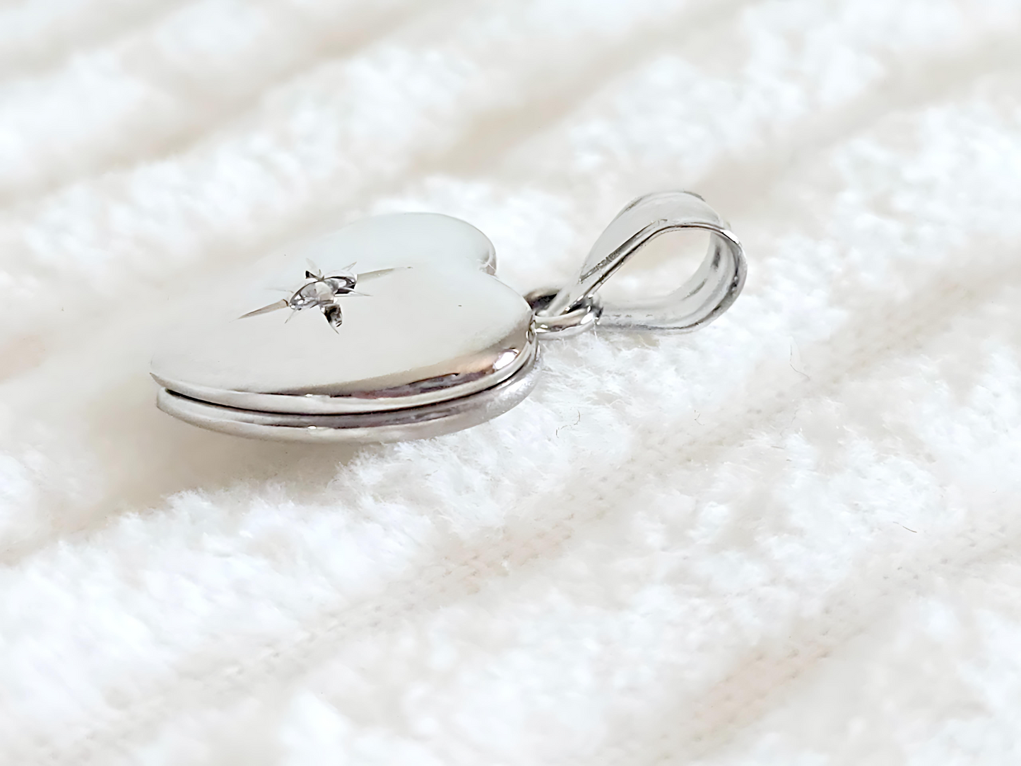 925 Sterling Silver Tiny Dainty 1/2 inch Diamond Heart Locket Pendant Necklace