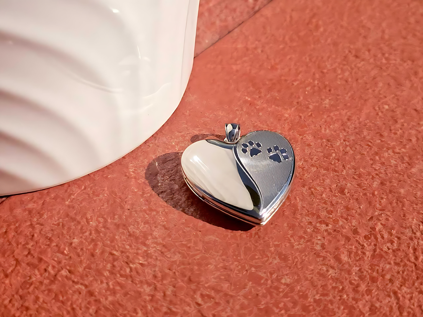 925 Sterling Silver Heart with Paw Prints Locket Urn Pendant Necklace