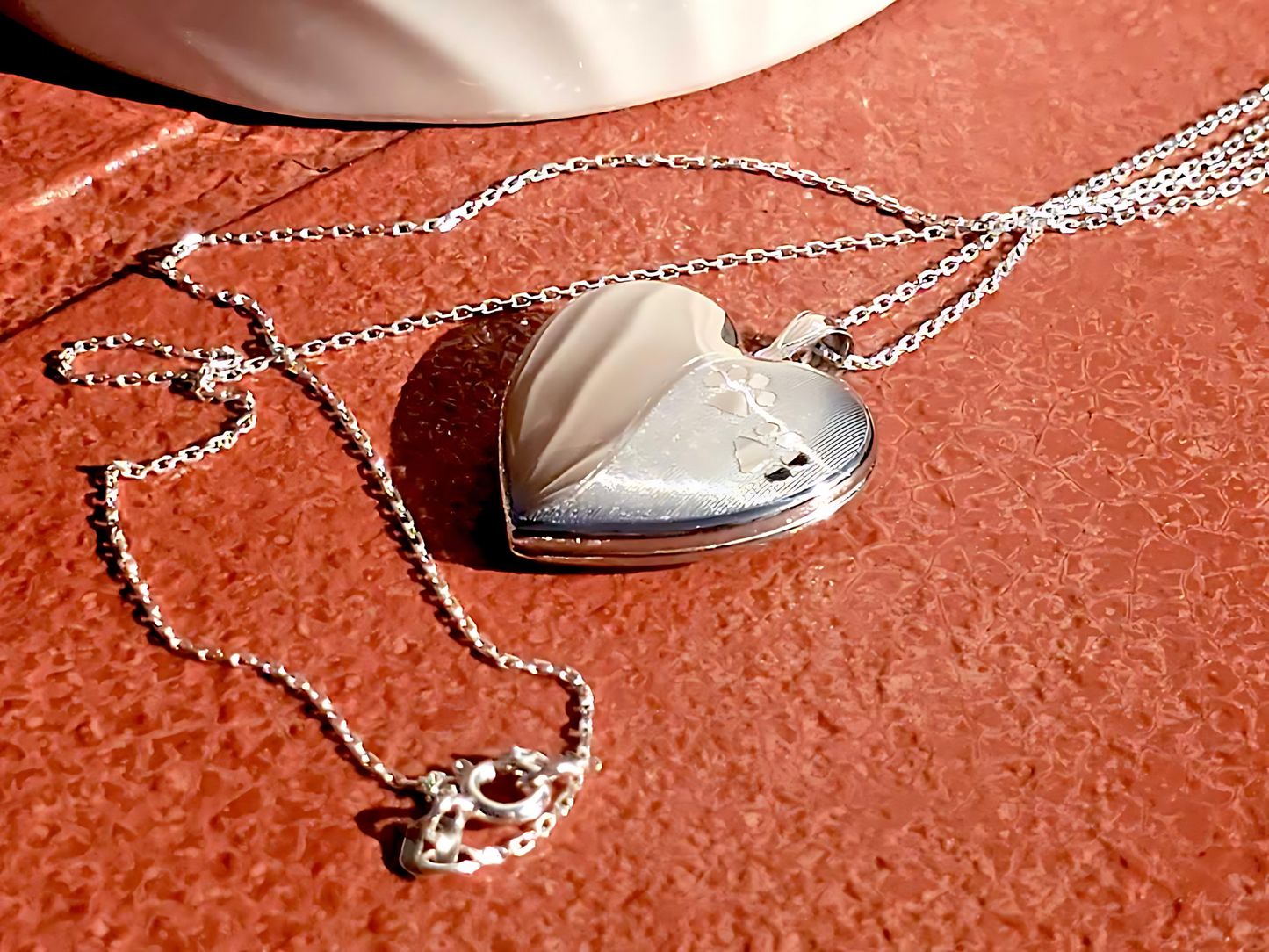 925 Sterling Silver Heart with Paw Prints Locket Urn Pendant Necklace