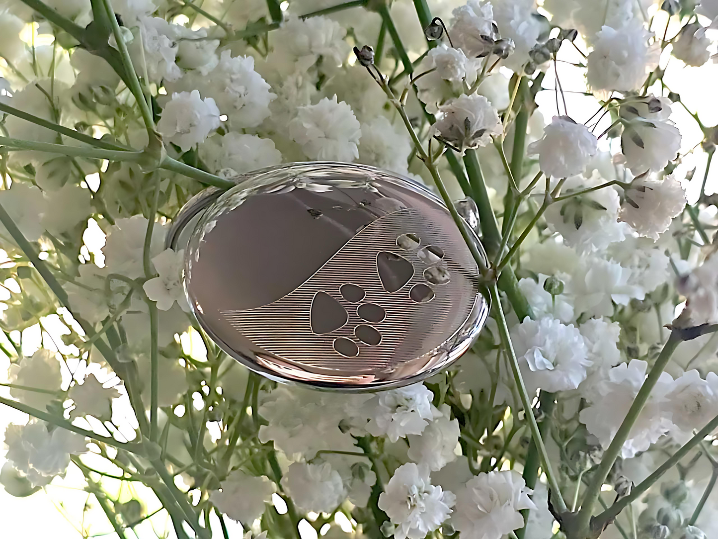 925 Sterling Silver Oval Locket with Paw Prints and Urn Case Pendant Necklace