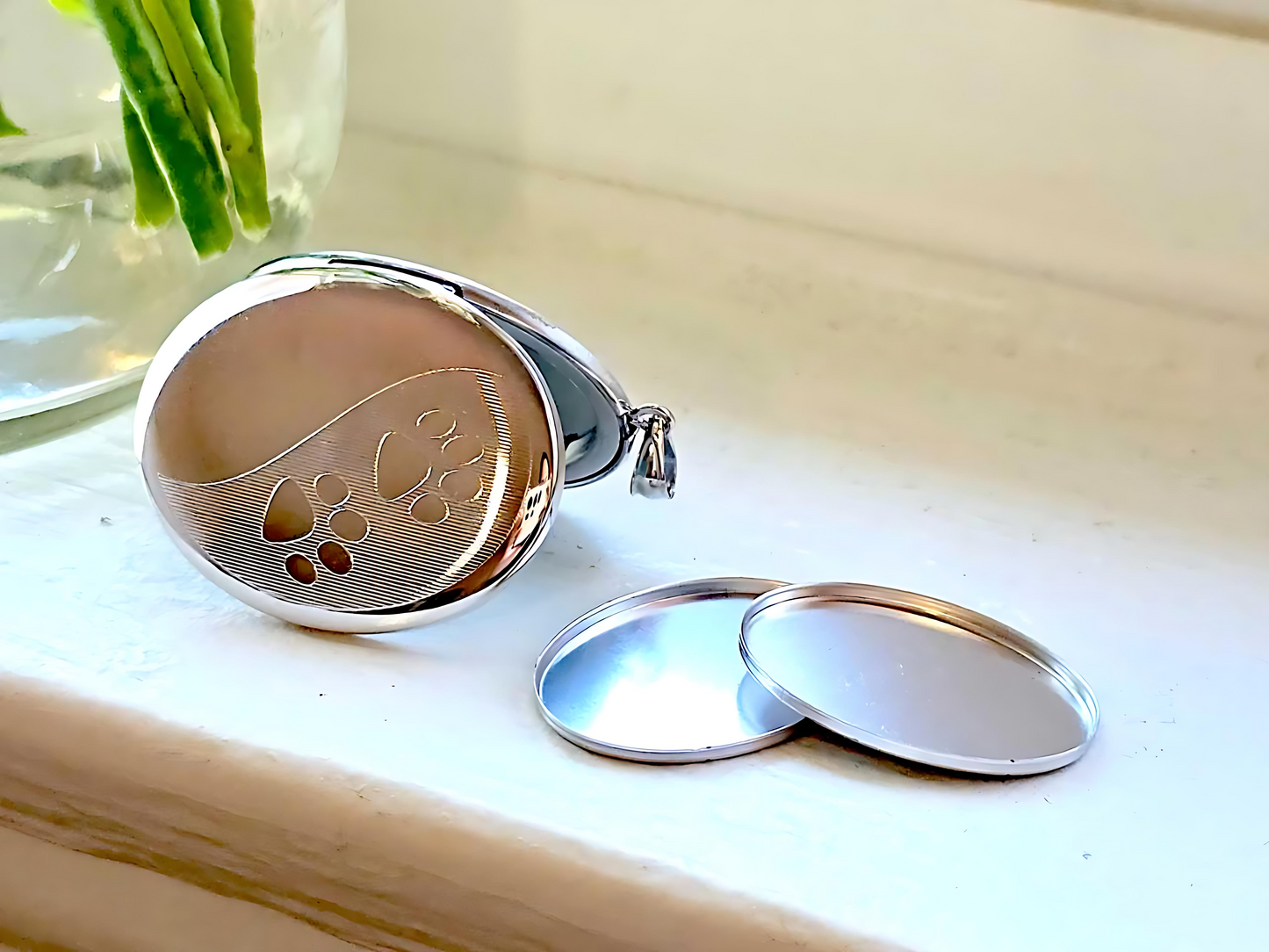 925 Sterling Silver Oval Locket with Paw Prints and Urn Case Pendant Necklace
