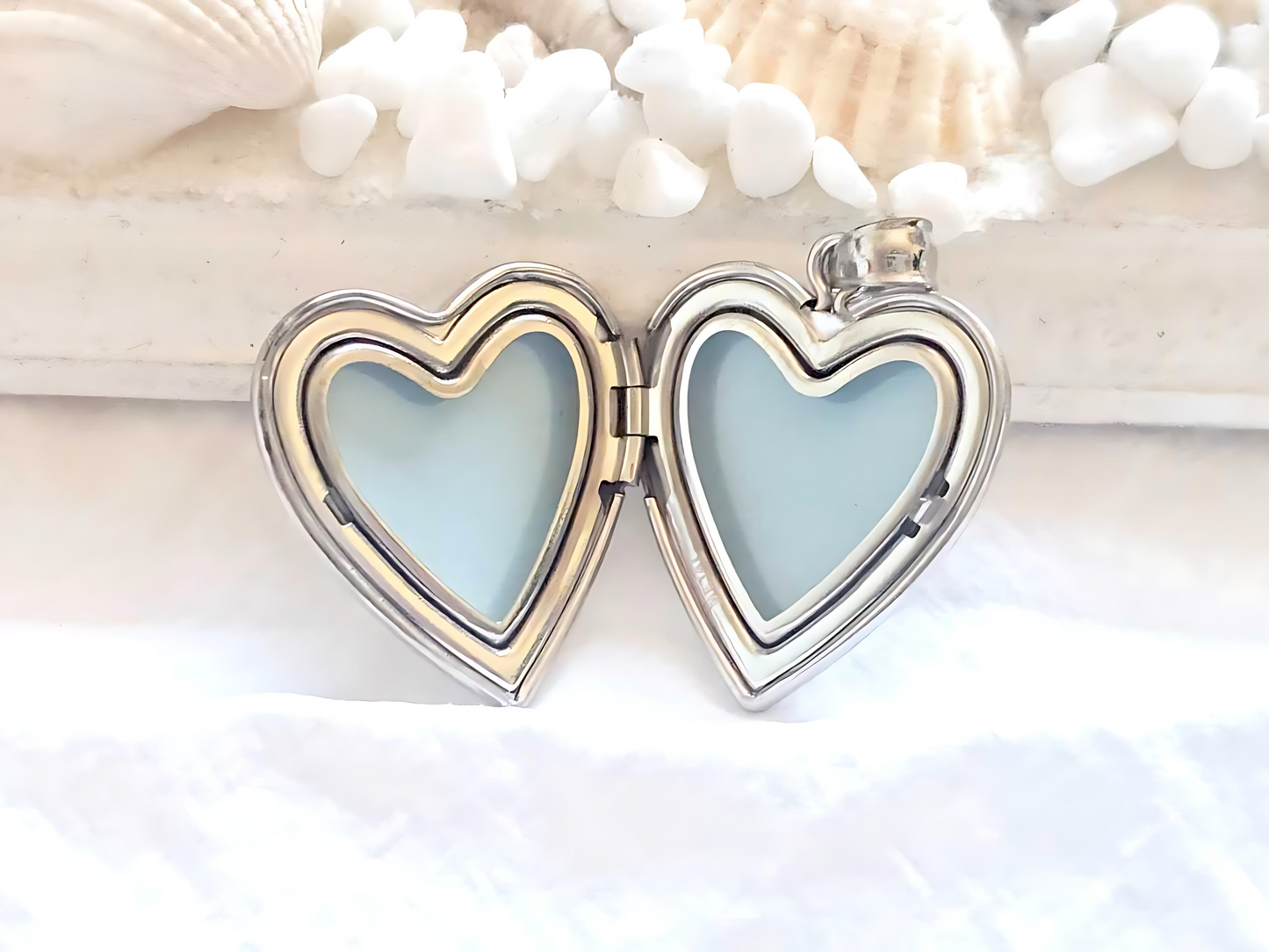 925 Sterling Silver 3/4 inch Diamond Heart Locket Pendant Necklace