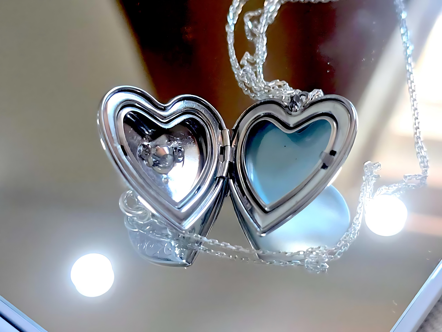 925 Sterling Silver 1 inch Dancing Cubic Zirconia Stone Heart Locket with Scroll Etching Pendant Necklace