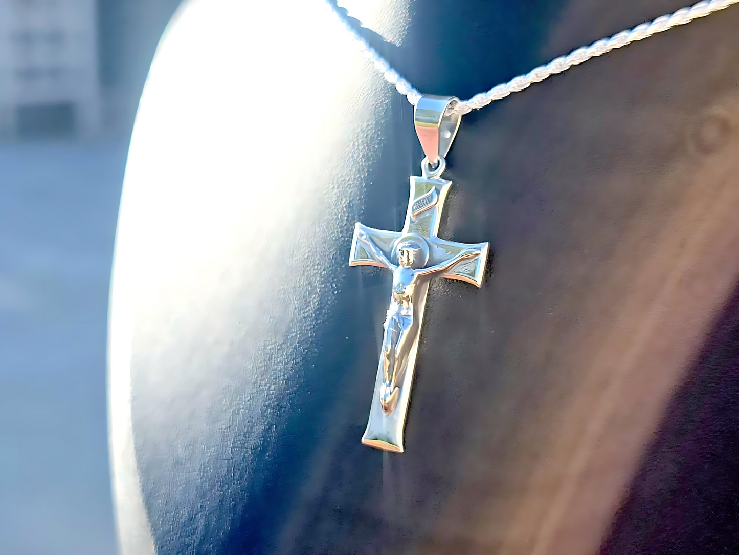 925 Sterling Silver Maltese Crucifix Pendant Necklace with Rope Chain