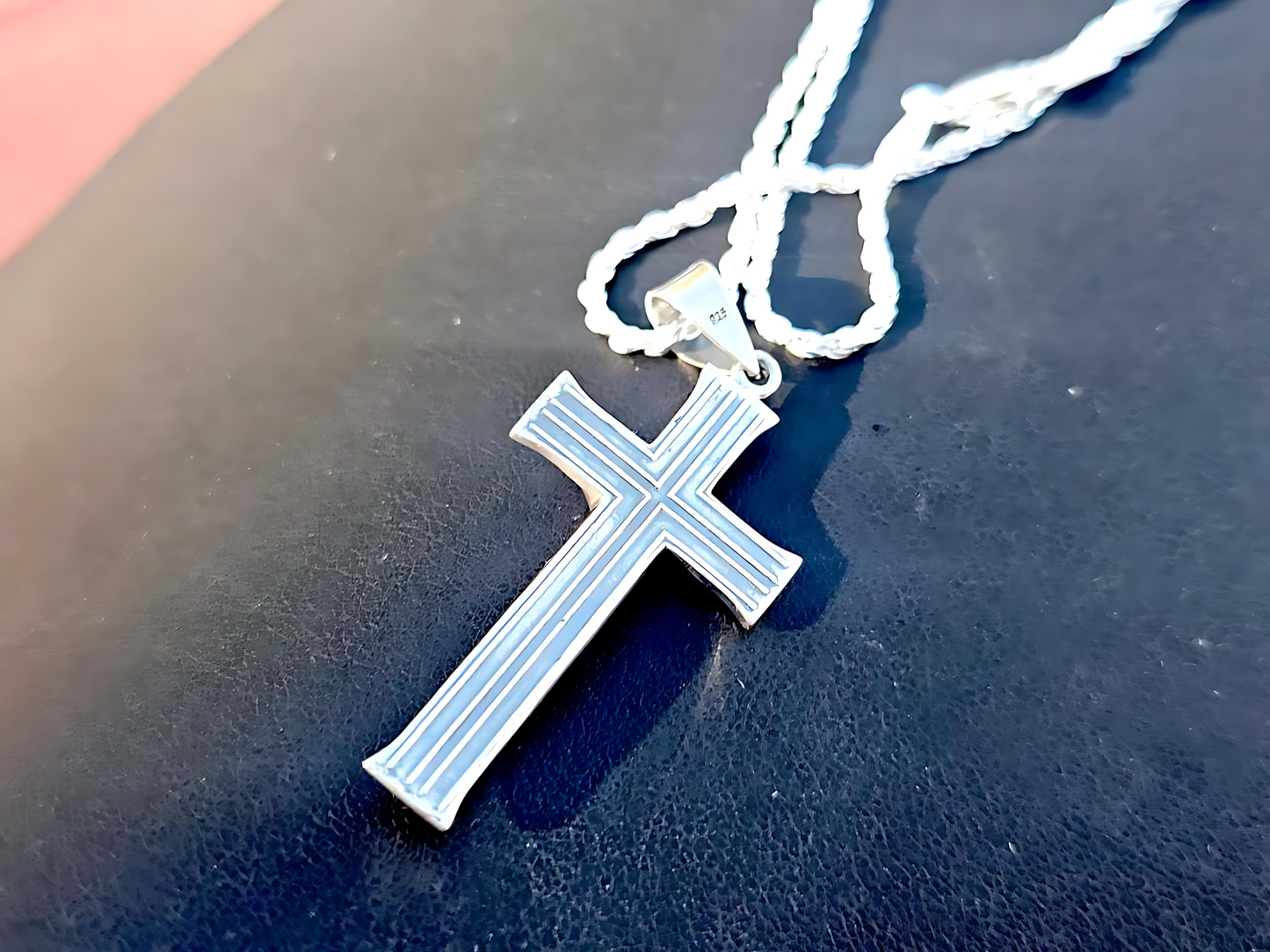 925 Sterling Silver Maltese Crucifix Pendant Necklace with Rope Chain
