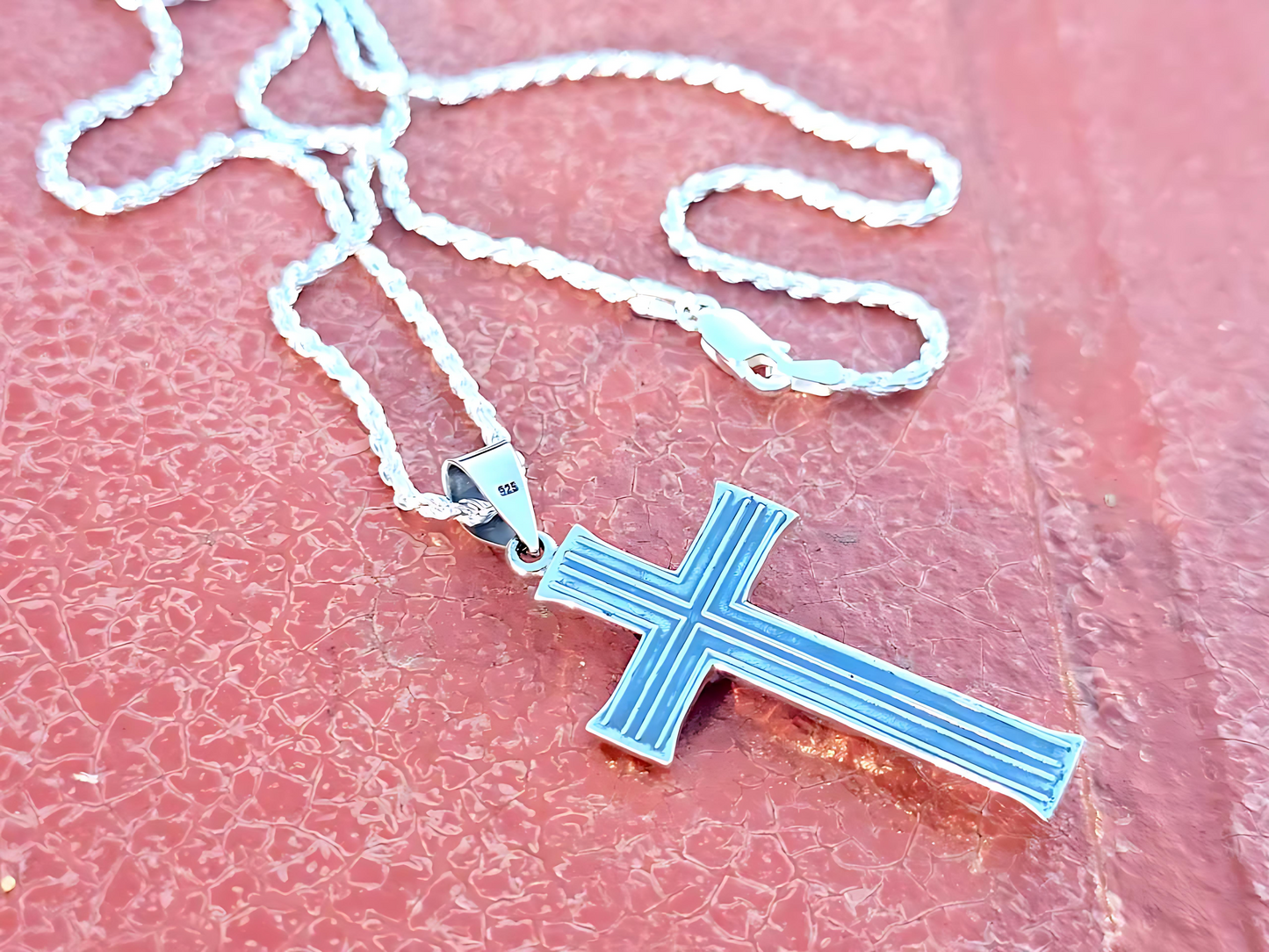 925 Sterling Silver Maltese Crucifix Pendant Necklace with Rope Chain
