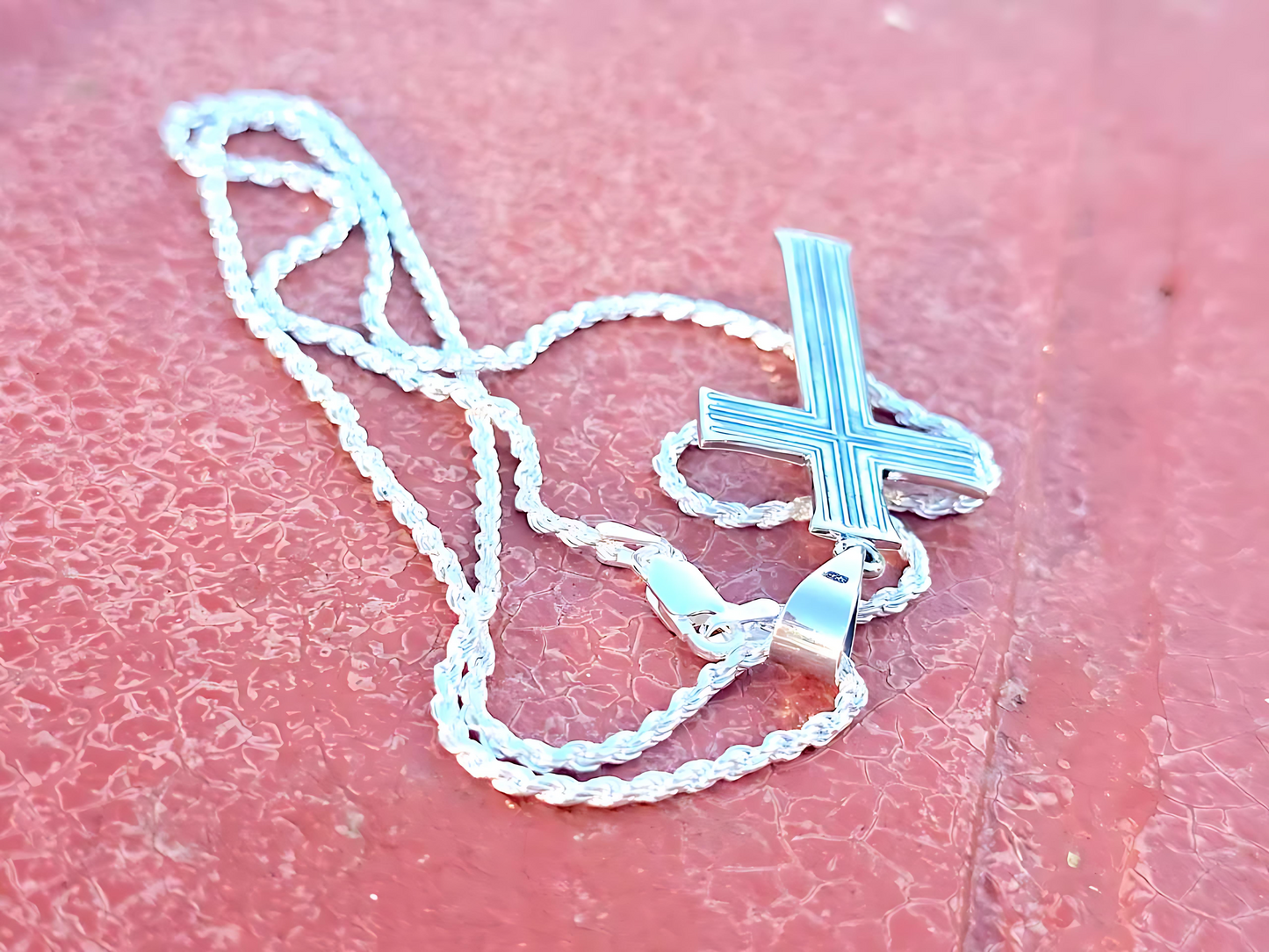 925 Sterling Silver Maltese Crucifix Pendant Necklace with Rope Chain