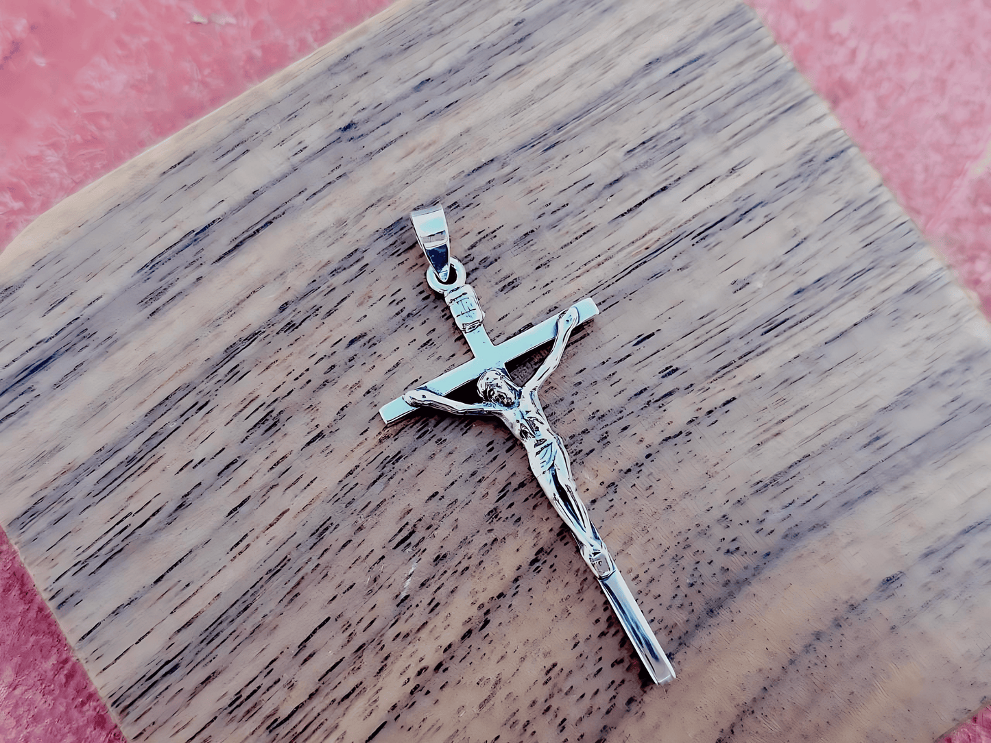925 Sterling Silver Thin Crucifix Pendant Necklace with Rope Chain