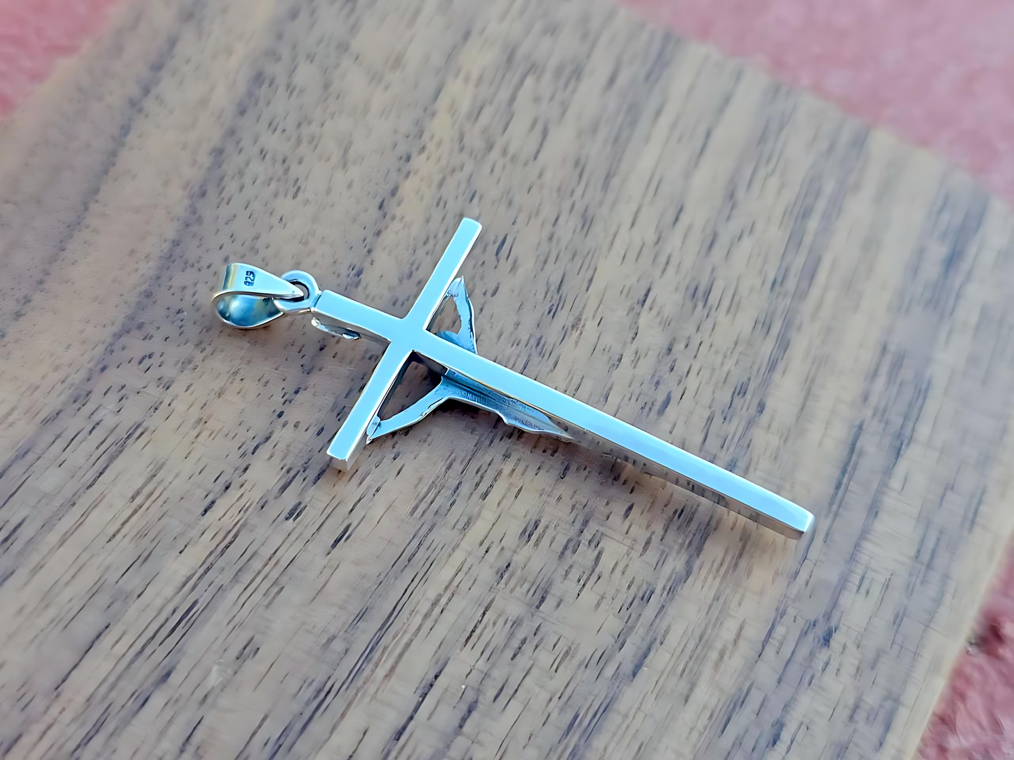 925 Sterling Silver Thin Crucifix Pendant Necklace with Rope Chain