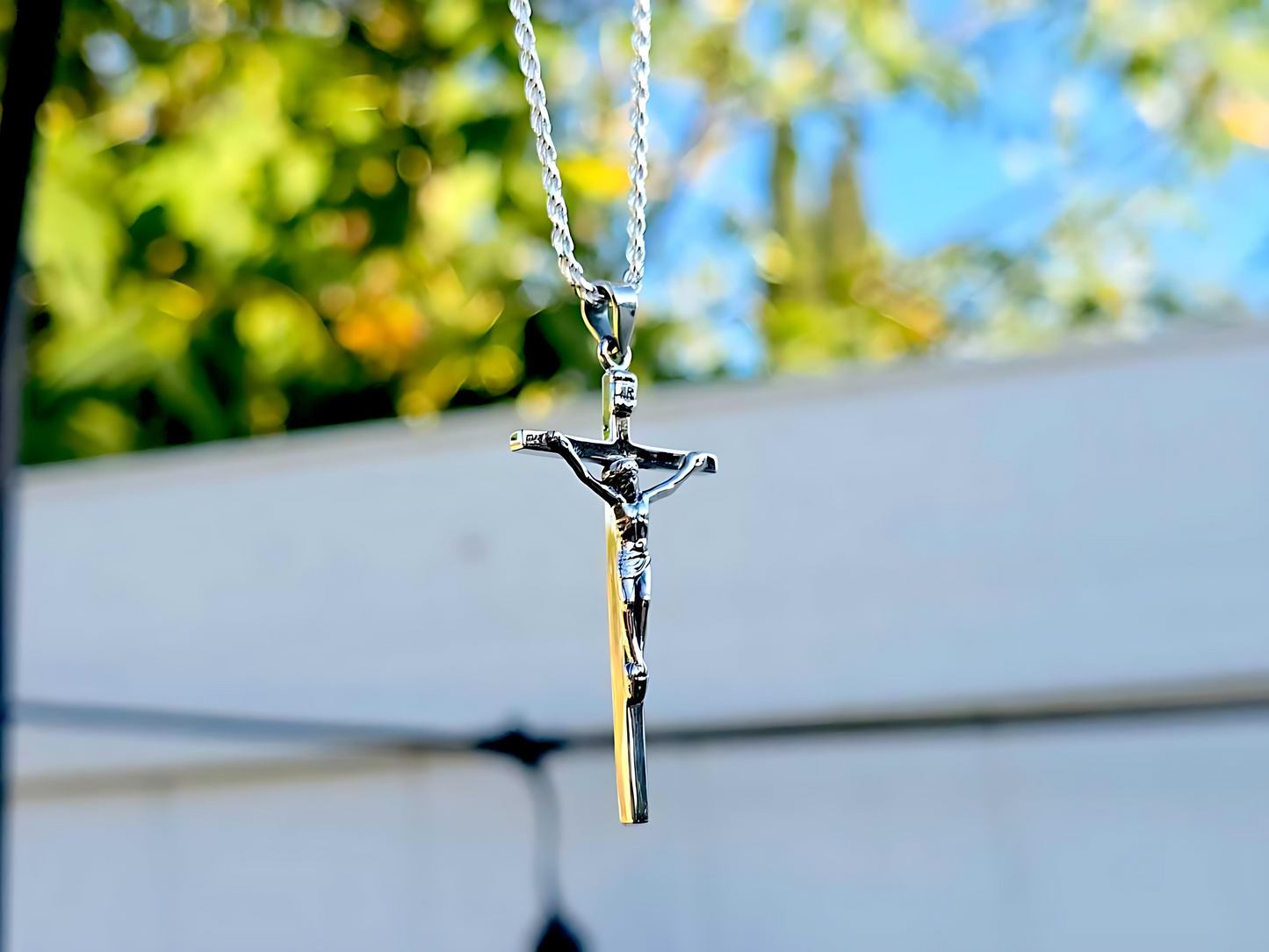 925 Sterling Silver Thin Crucifix Pendant Necklace with Rope Chain