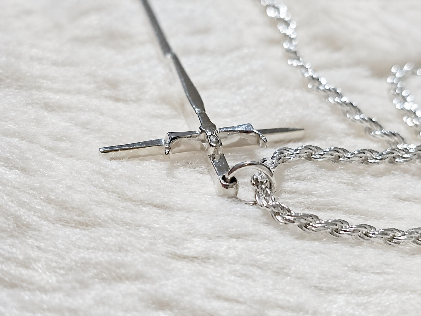 925 Sterling Silver Very Thin Crucifix Pendant Necklace with Rope Chain