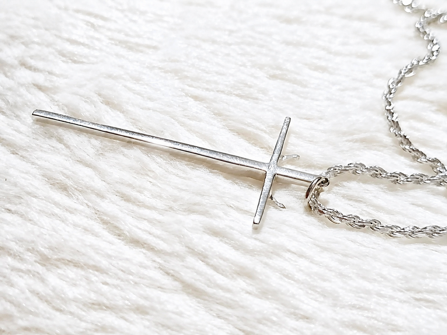 925 Sterling Silver Very Thin Crucifix Pendant Necklace with Rope Chain