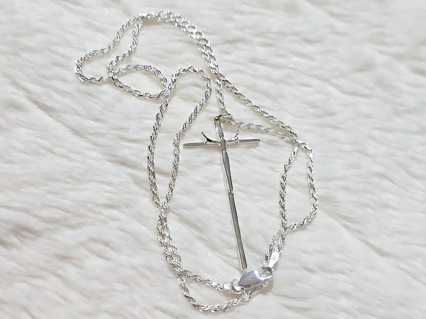 925 Sterling Silver Very Thin Crucifix Pendant Necklace with Rope Chain