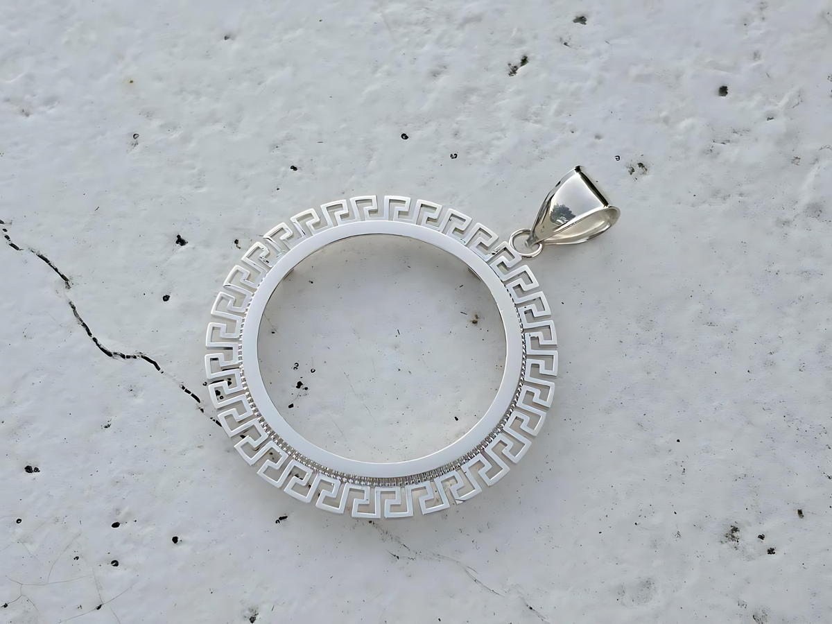 925 Sterling Silver Greek Key Meander Style Bezel for 37mm Coins