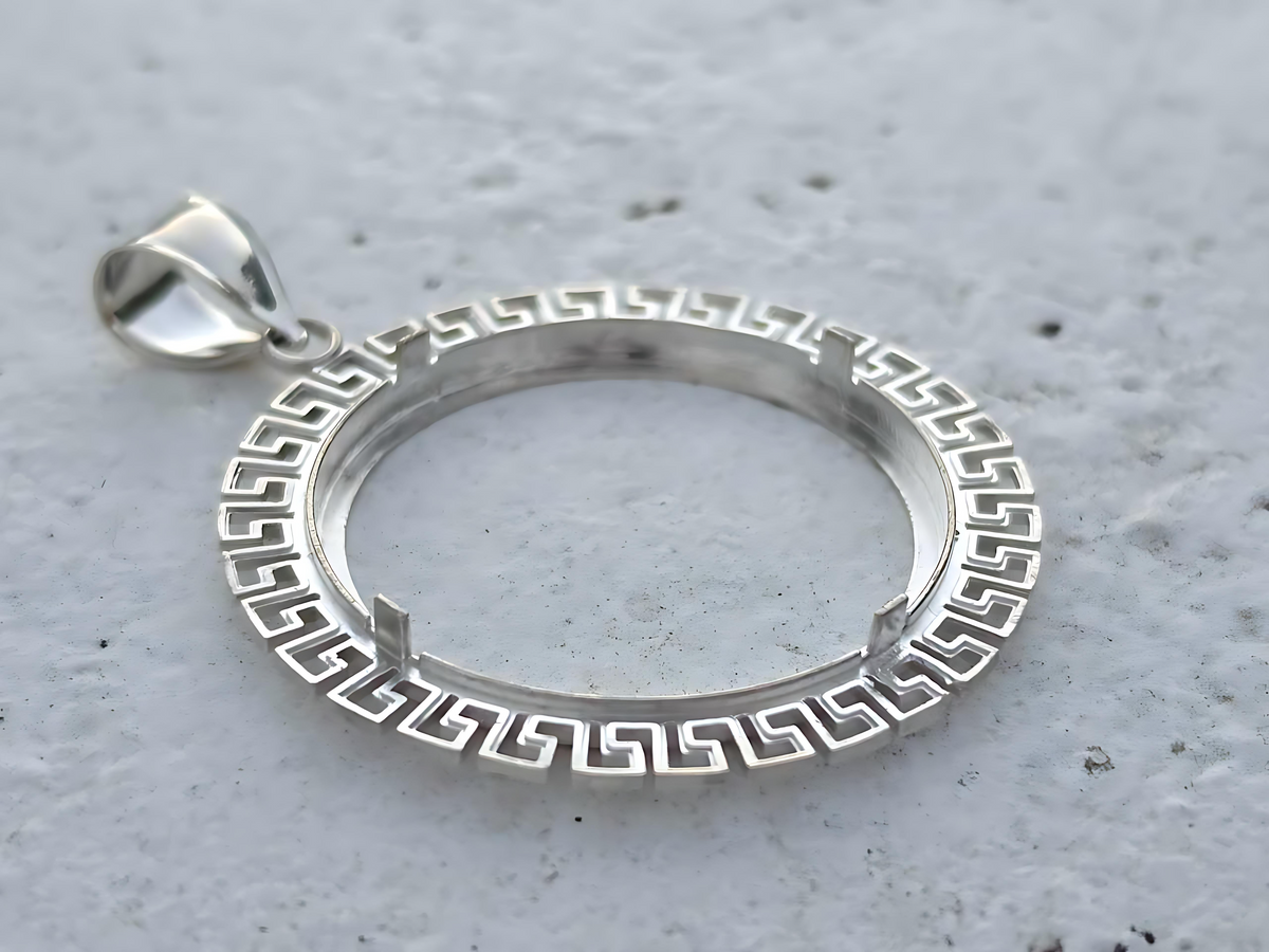 925 Sterling Silver Greek Key Meander Style Bezel for 37mm Coins