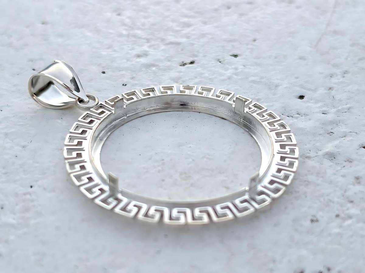 925 Sterling Silver Greek Key Meander Style Bezel for 37mm Coins