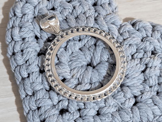 925 Sterling Silver Cuban Chain Frame Bezel for 37mm Coins